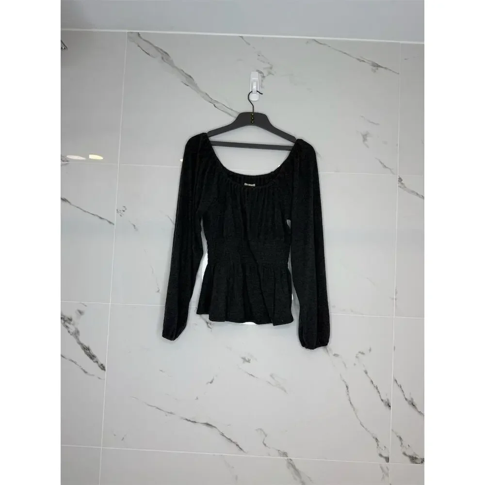 Madewell Women's Charcoal Gray Smocked Long Sleeve Blouse Size S